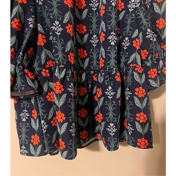 Mudpie Womens M Pierce Flounce Top Blue Statement Elbow Sleeve Floral Peplum New - Picture 10 of 14
